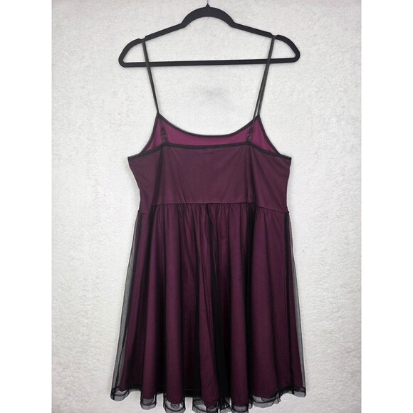 Xhilaration Pintuck Dress XL Burgundy Black Mesh Skater Fit Flare Party Cocktail - Picture 7 of 10